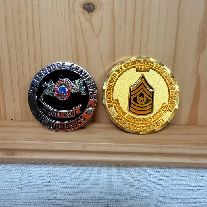 [BUNJANG] USFK 501st CSG Supply &amp; Support Unit Commemorative Coins (Set of 2) / 주한미군 코인 501st(CSG)핵심 보급 및 지원 부대,메달,흠있음