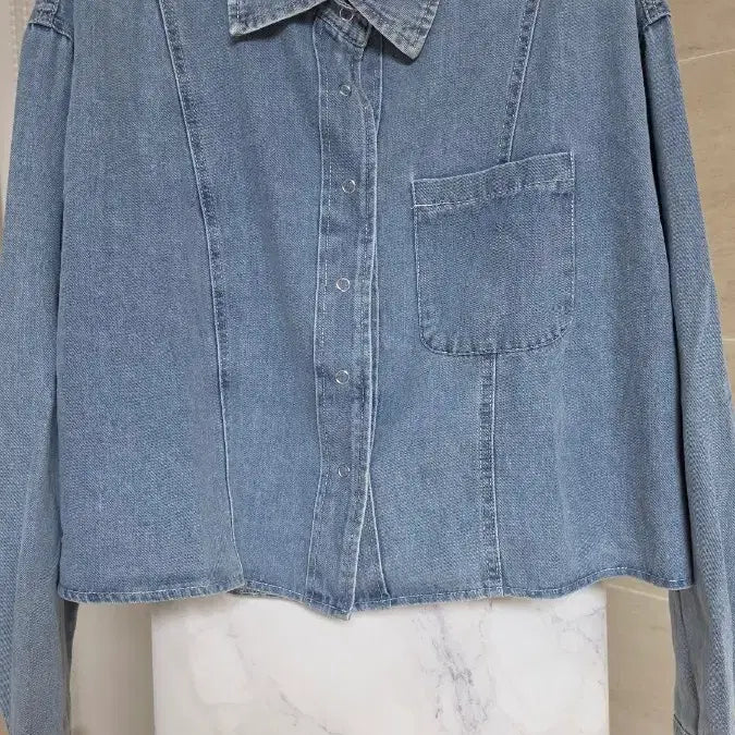 [BUNJANG] Button Denim Crop Shirt / 버튼데님크롭청셔츠