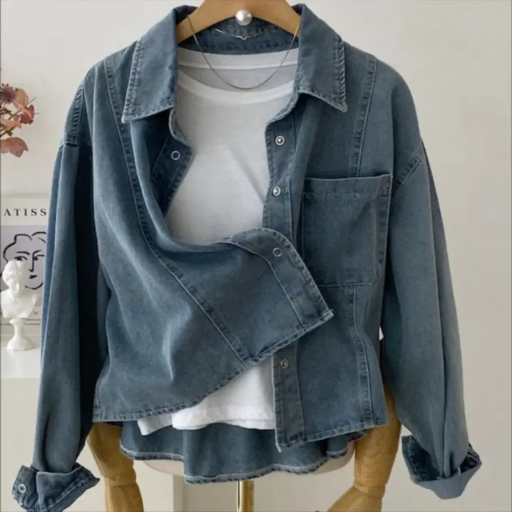 [BUNJANG] Button Denim Crop Shirt / 버튼데님크롭청셔츠