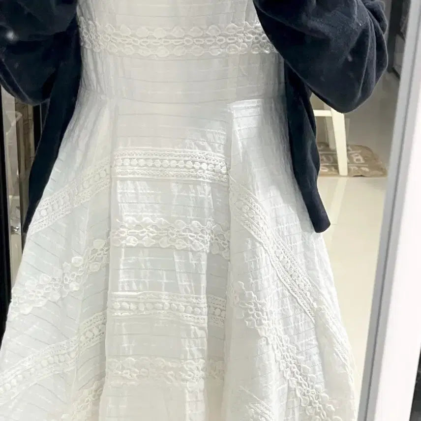 [BUNJANG] Vintage White Lace Crochet Mini Dress / 빈티지 화이트 레이스 크로셰 미니 원피스