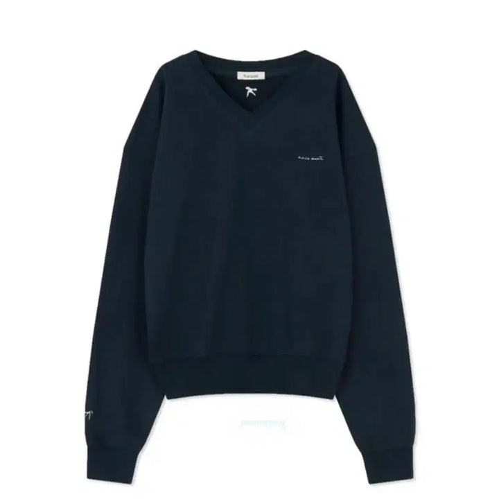 [BUNJANG] Avie mua V-neck Ribbon Crop Sweatshirt Navy / 아비에무아 브이넥 리본 크롭 스웻셔츠 2 네이비