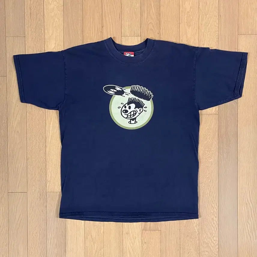 [BUNJANG] Nervous Records 90s Cartoon Logo T-Shirt Navy / 90s Nervous records 티셔츠