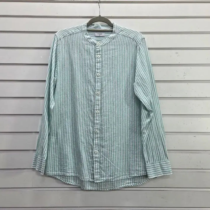 [BUNJANG] POLHAM Striped Chinese Collar Cotton Shirt Women&