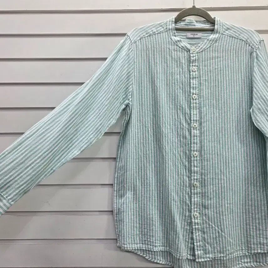 [BUNJANG] POLHAM Striped Chinese Collar Cotton Shirt Women&