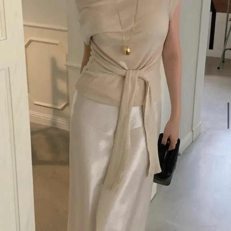 [BUNJANG] Bybangee Satin Skirt Wrap Drape Knit Set / 바이베이지 새틴스커트 랩드레이프 니트 세트가격