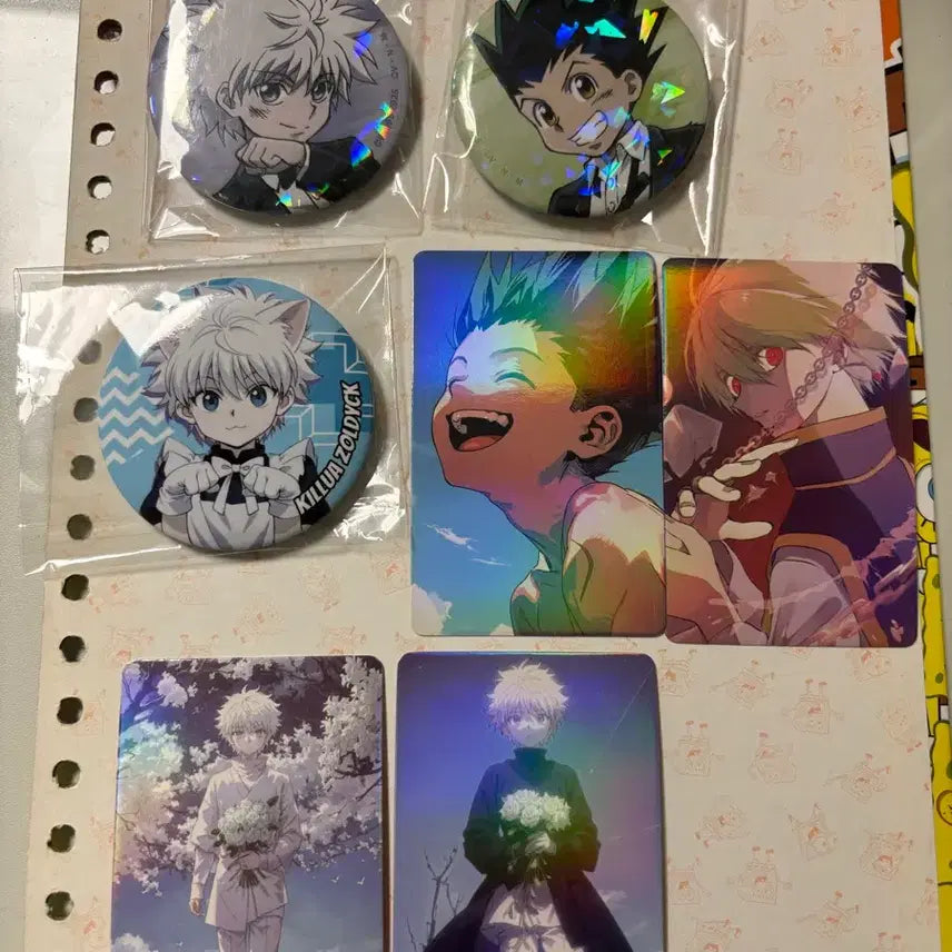 [BUNJANG] Hunter x Hunter Gon &amp; Killua Suit Hologram, Cat Maid Can Badge &amp; Bonus Photocard Set / 헌터헌터 헌헌 곤 키르아 정장 홀로그램, 고양이 메이드 캔뱃지/ 덤 포카