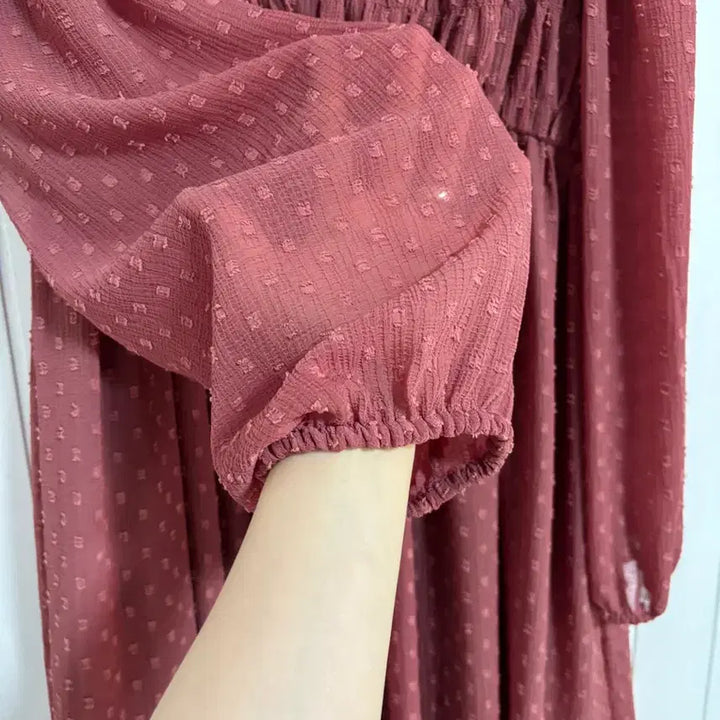 [BUNJANG] Zara Shirring Frill Midi Dress - Wine, Size S / 자라 셔링 프릴 원피스 S(55)