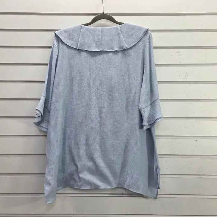 [BUNJANG] Light Blue Ruffle Sleeve Blouse / 연블루  러블리  칠부소매 블라우스/보물찾기천사