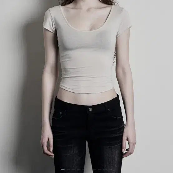 [BUNJANG] Bohemian Seoul U-Neck Half Sleeve Top / 보헤미안서울 U넥 하프슬리브 베이지 블랙 화이트 새상품