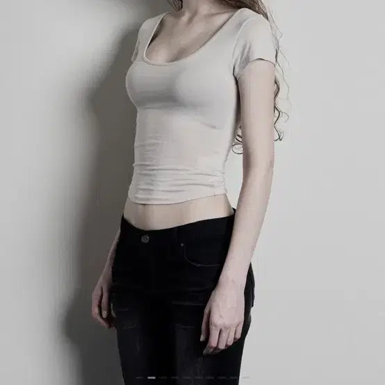 [BUNJANG] Bohemian Seoul U-Neck Half Sleeve Top / 보헤미안서울 U넥 하프슬리브 베이지 블랙 화이트 새상품