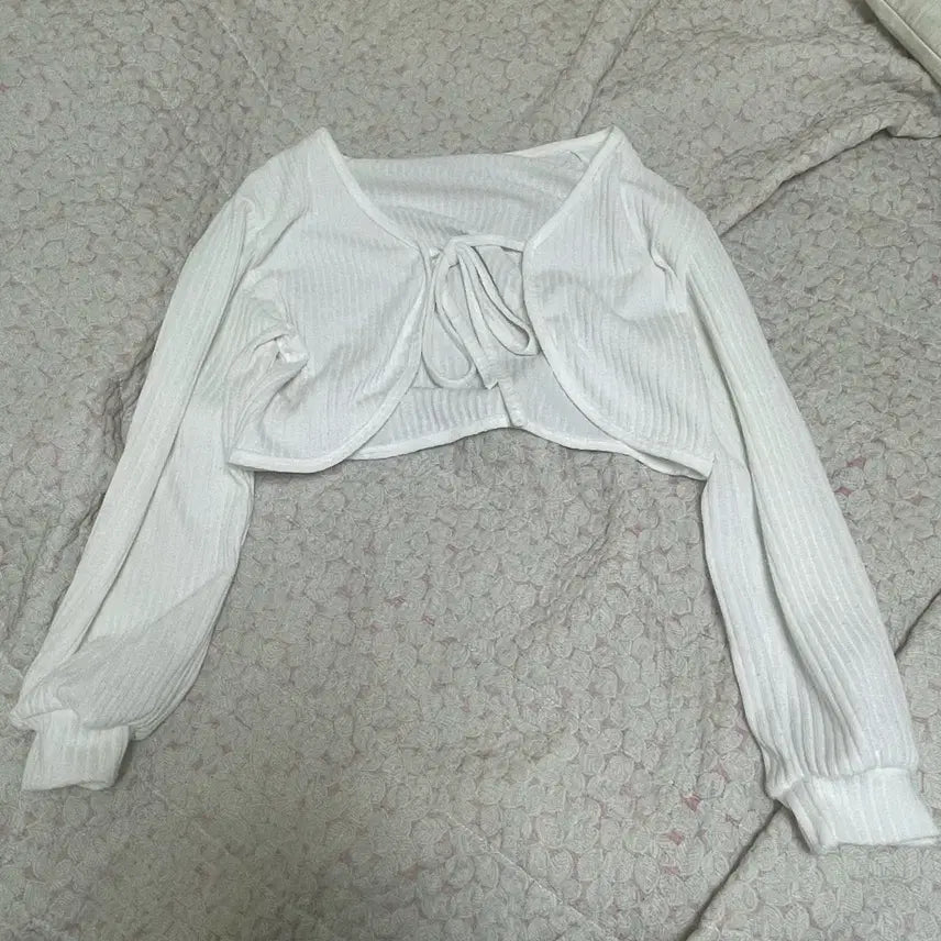 [BUNJANG] White Zigzag Cardigan Bolero / 에이블리 흰색 볼레로 / 화이트 지그재그 가디건 여름 니트