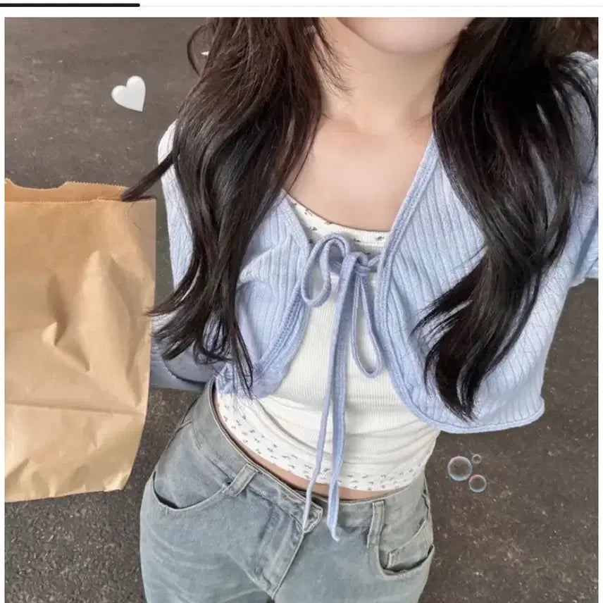 [BUNJANG] White Zigzag Cardigan Bolero / 에이블리 흰색 볼레로 / 화이트 지그재그 가디건 여름 니트