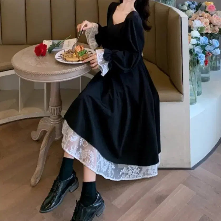 [BUNJANG] Ribbon Lace Dress - M / 리본 레이스 원피스-M