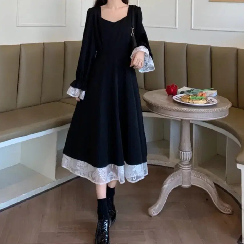 [BUNJANG] Ribbon Lace Dress - M / 리본 레이스 원피스-M