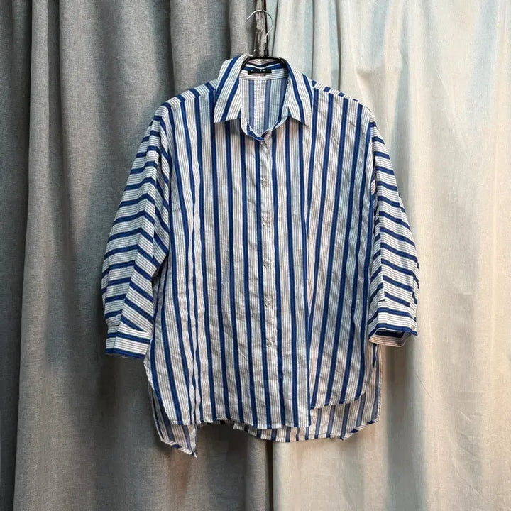 [BUNJANG] Sisley Blue Summer Cotton Stripe Shirt / [FREE] 시슬리 블루 여름 코튼 스트라이프 셔츠