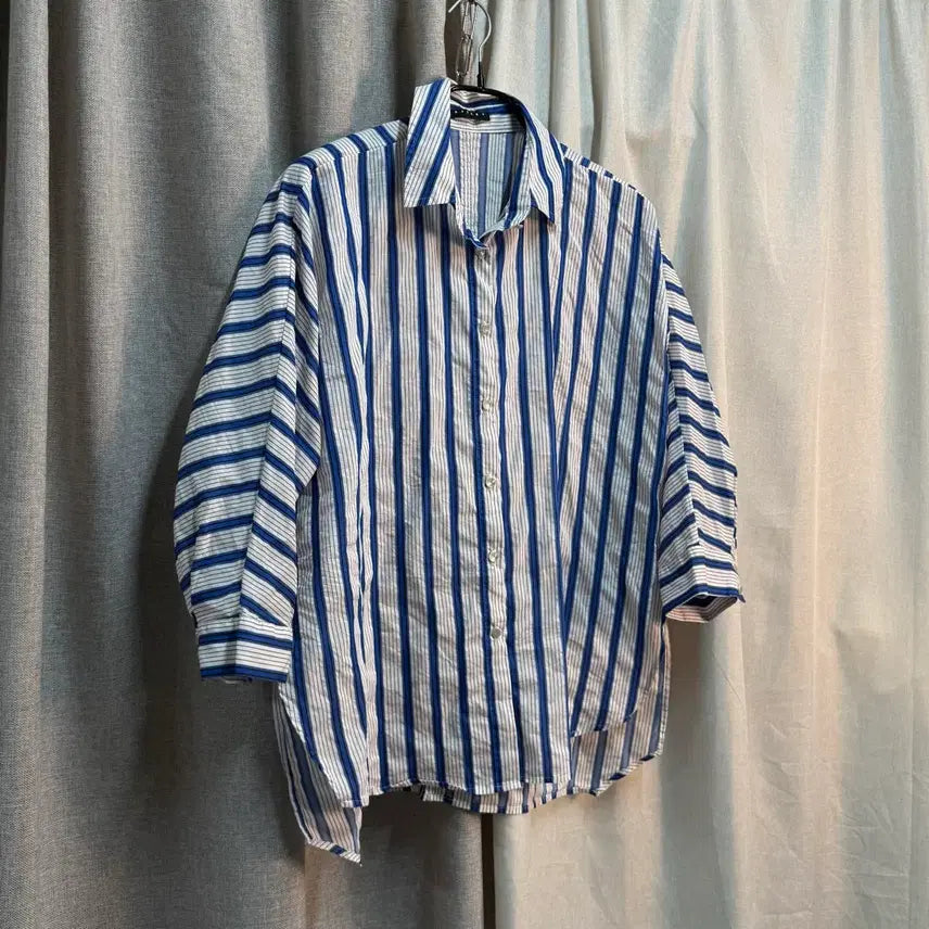[BUNJANG] Sisley Blue Summer Cotton Stripe Shirt / [FREE] 시슬리 블루 여름 코튼 스트라이프 셔츠