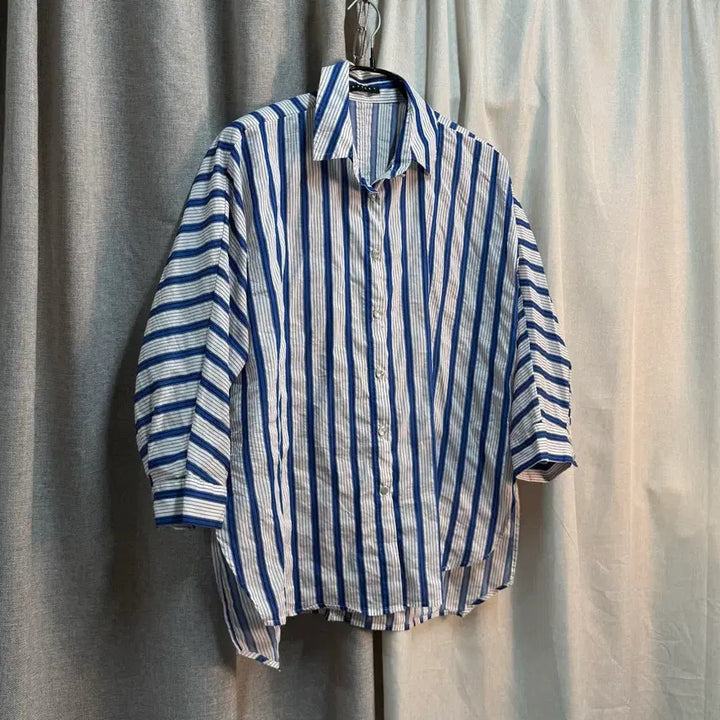 [BUNJANG] Sisley Blue Summer Cotton Stripe Shirt / [FREE] 시슬리 블루 여름 코튼 스트라이프 셔츠