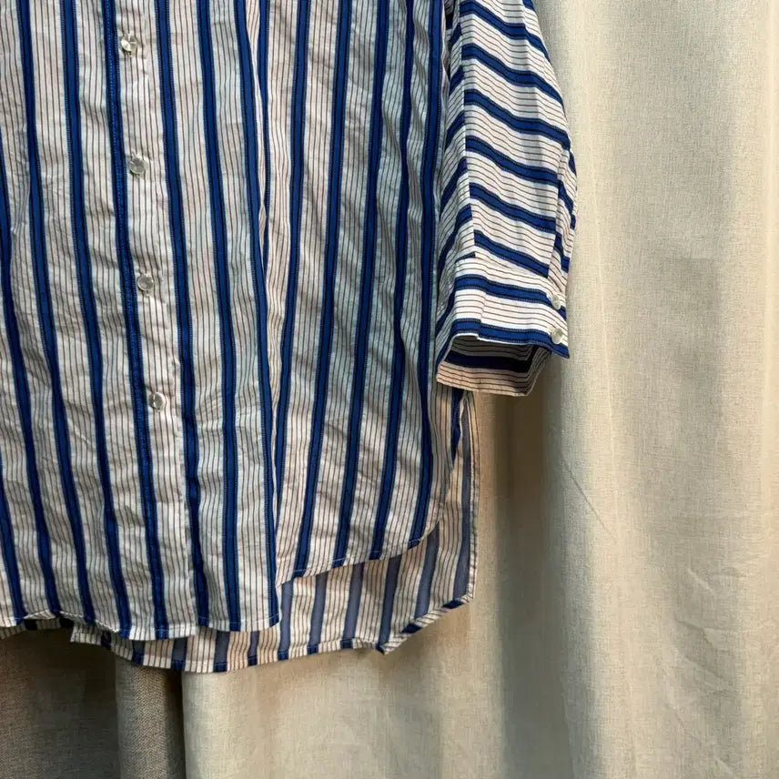 [BUNJANG] Sisley Blue Summer Cotton Stripe Shirt / [FREE] 시슬리 블루 여름 코튼 스트라이프 셔츠