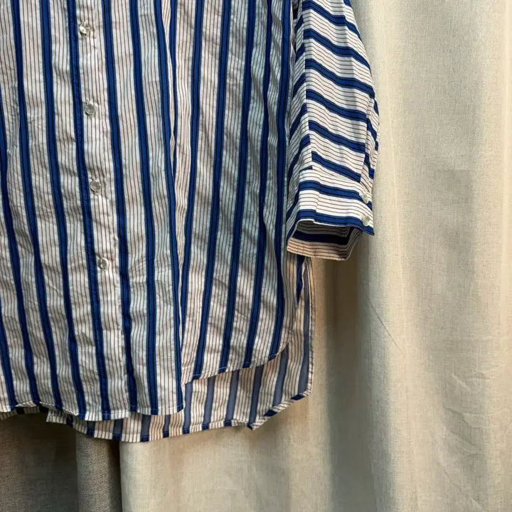 [BUNJANG] Sisley Blue Summer Cotton Stripe Shirt / [FREE] 시슬리 블루 여름 코튼 스트라이프 셔츠