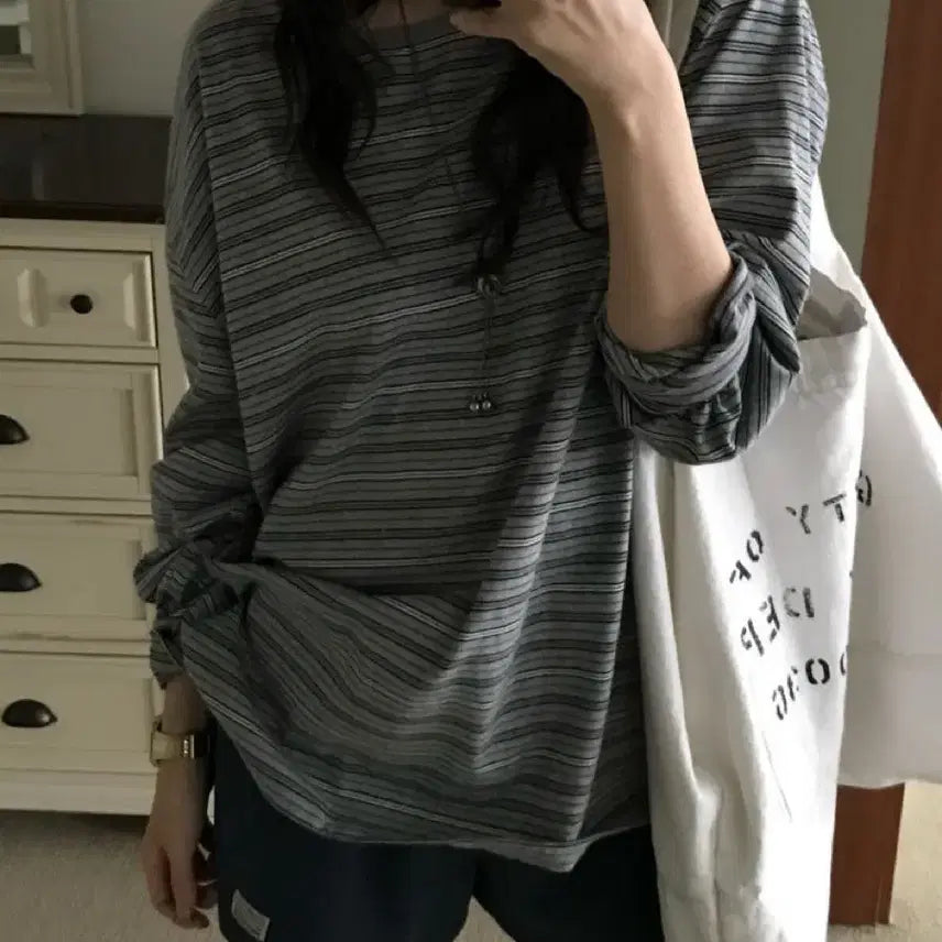 [BUNJANG] Bergamot Archive Stripe Border T-Shirt - Grey / 베르가못 아카이브 보더 티셔츠 스트라이프 - 그레이