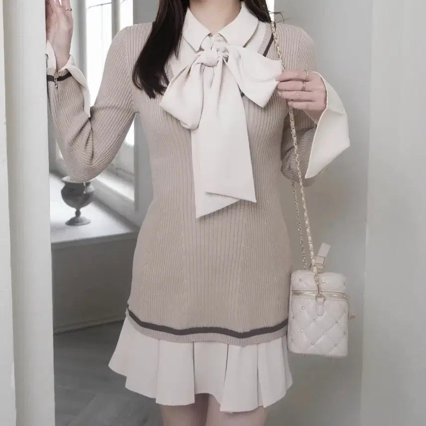 [BUNJANG] Lip Service Ribbon Pleated Shirt Dress / lip service 립서비스 리본 셔츠 플리츠 원피스 스나계