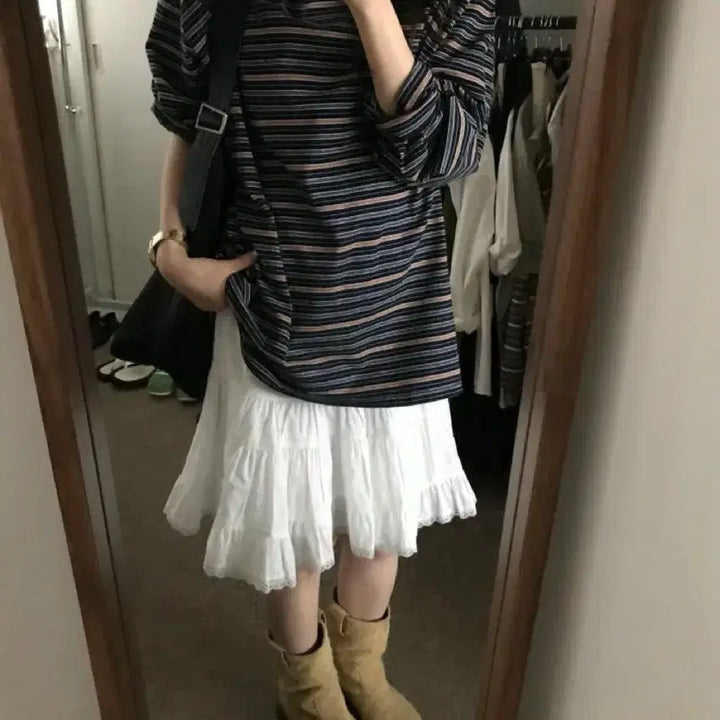 [BUNJANG] Bergamot Archive Striped Border T-Shirt - Navy / 베르가못 아카이브 보더 티셔츠 스트라이프 - 네이비