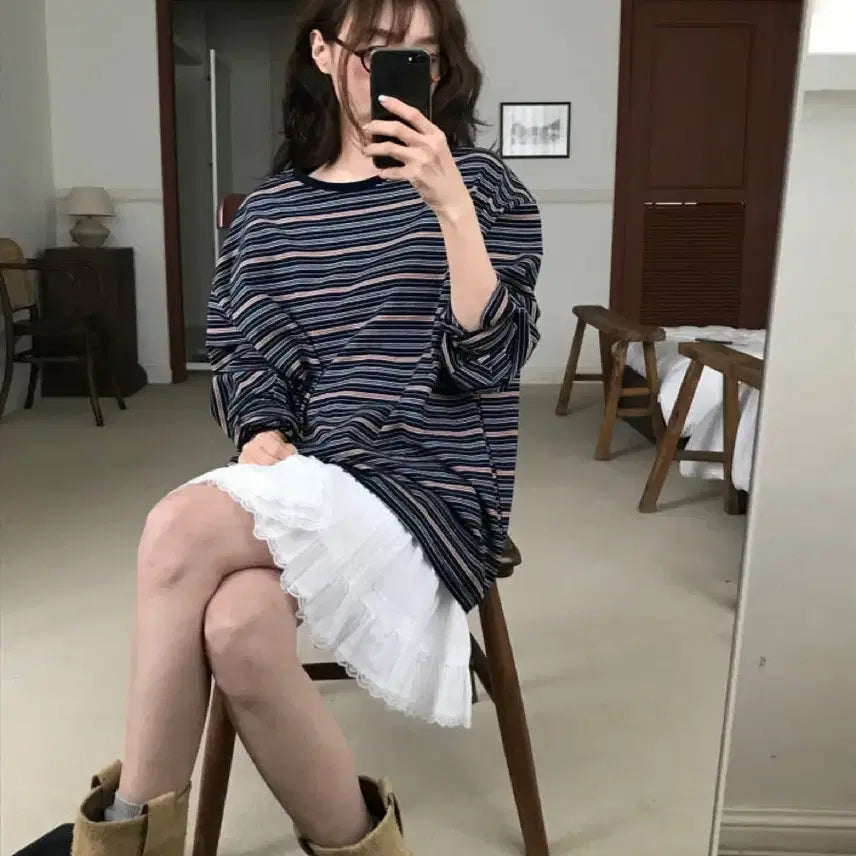 [BUNJANG] Bergamot Archive Striped Border T-Shirt - Navy / 베르가못 아카이브 보더 티셔츠 스트라이프 - 네이비