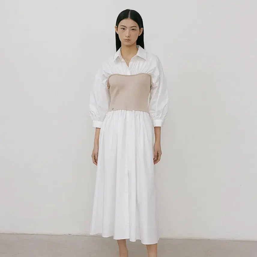 [BUNJANG] Lucirju Shirring Shirt Dress (Beige) / [새상품] 루시르주 셔링 셔츠 원피스 (베이지)