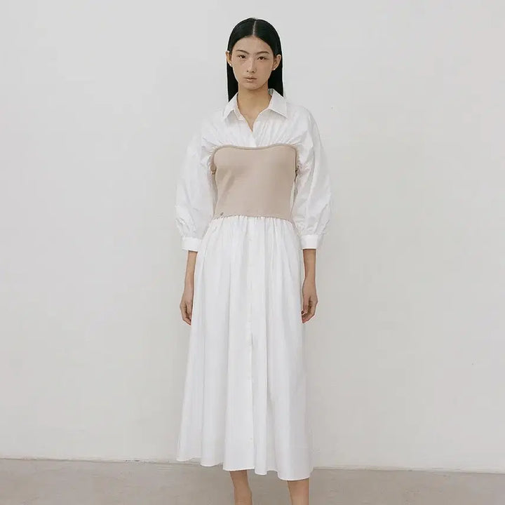 [BUNJANG] Lucirju Shirring Shirt Dress (Beige) / [새상품] 루시르주 셔링 셔츠 원피스 (베이지)