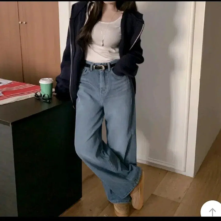 [BUNJANG] Penky Wide Long Light Blue Jeans Pants - Size S / *빠른급처원함* 발열모/자체제작 펜키 와이드 롱 연청팬츠 S