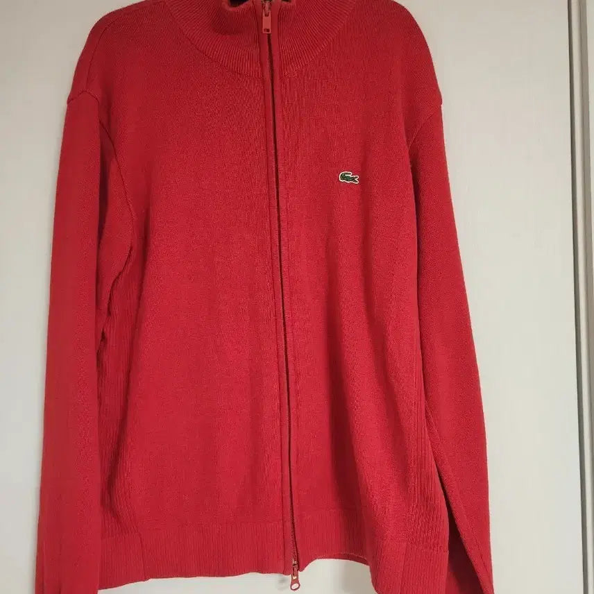 [BUNJANG] Lacoste Red Knit Zip-Up Cardigan Size 100 / 라코스테 레드 니트 집업 가디건 사이즈100