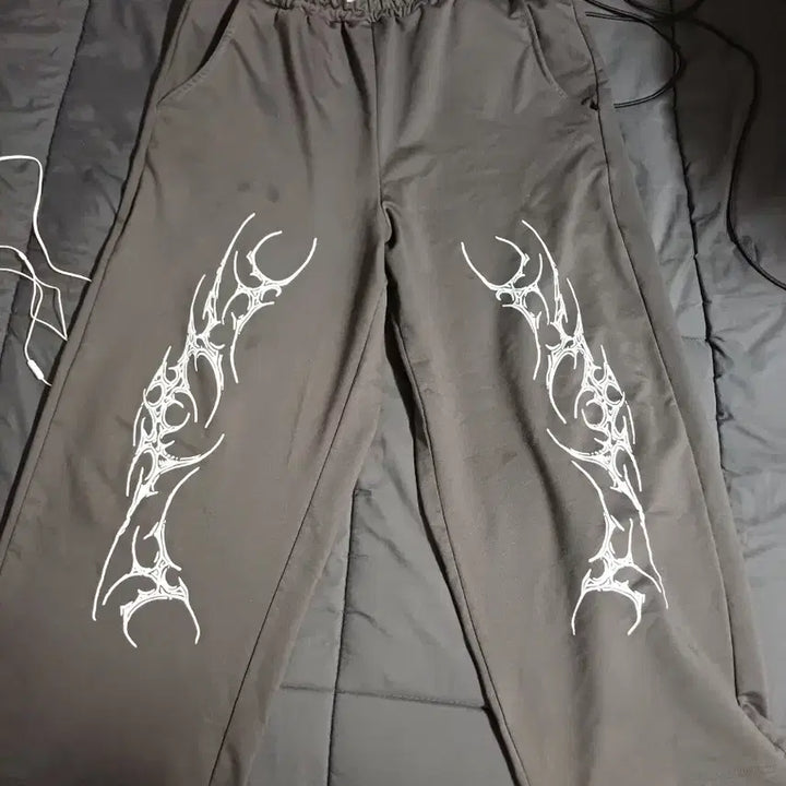 [BUNJANG] Tribal Wide Training Pants - Grey / 그레이 트라이벌 와이드 트레이닝 팬츠