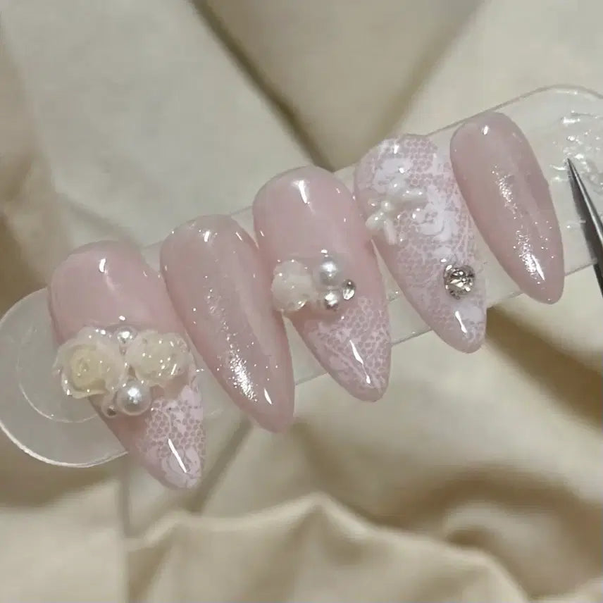 [BUNJANG] Handmade Pearl Lace Nail Tips / 진주 레이스 수제네일팁