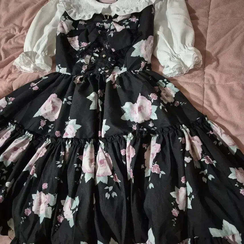 [BUNJANG] Liz Lisa Majoretti Flower Ribbon Dress / 새상품) 리즈리사 마조레티 플라워 백 리본 원피스 양산형 대대장 빅사이즈