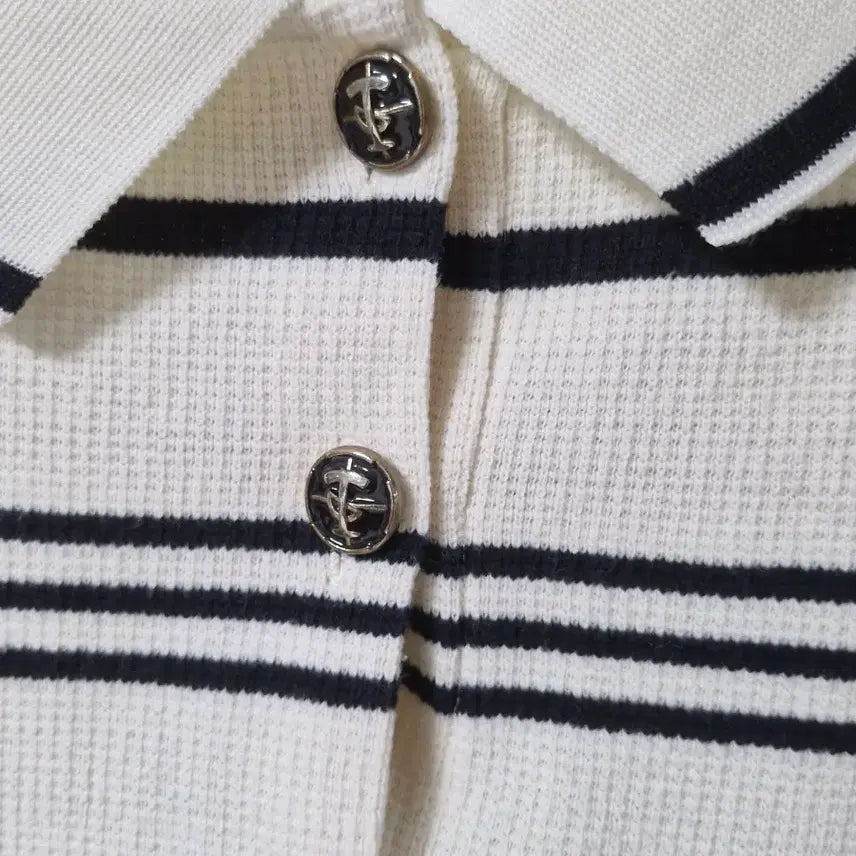 [BUNJANG] TIME Ivory Stripe Short-Sleeve Polo T-shirt / 타임 아이보리 스트라이프 반팔 카라 티셔츠