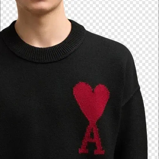 [BUNJANG] Ami Intarsia Heart Logo Black Wool Knit / 아미 인타르시아 하트 로고 블랙 울 니트