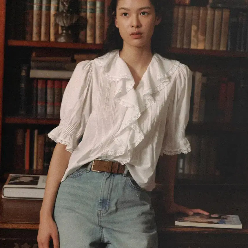 [BUNJANG] Ouilara Cecillia Ruffle Blouse - White / ouilara 러플 블라우스