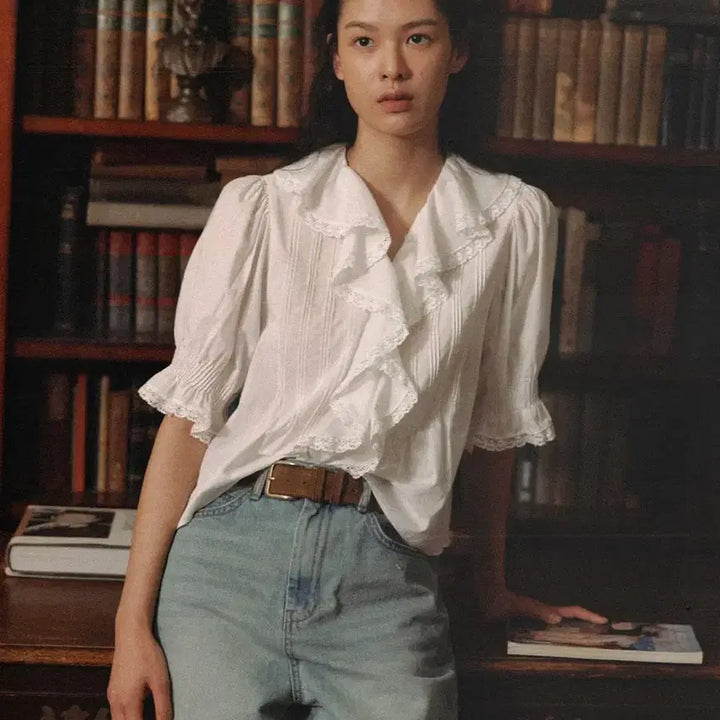 [BUNJANG] Ouilara Cecillia Ruffle Blouse - White / ouilara 러플 블라우스