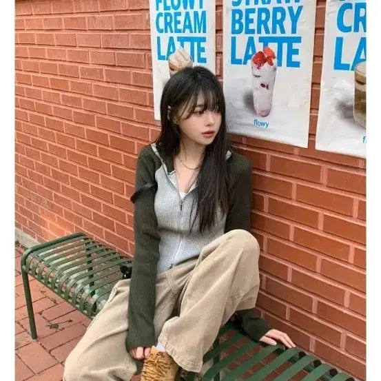 [BUNJANG] Dailybrew Knit Colorblock Zip-Up Cardigan / *빠른급처원함* 데일리브 니트 배색 집업 가디건
