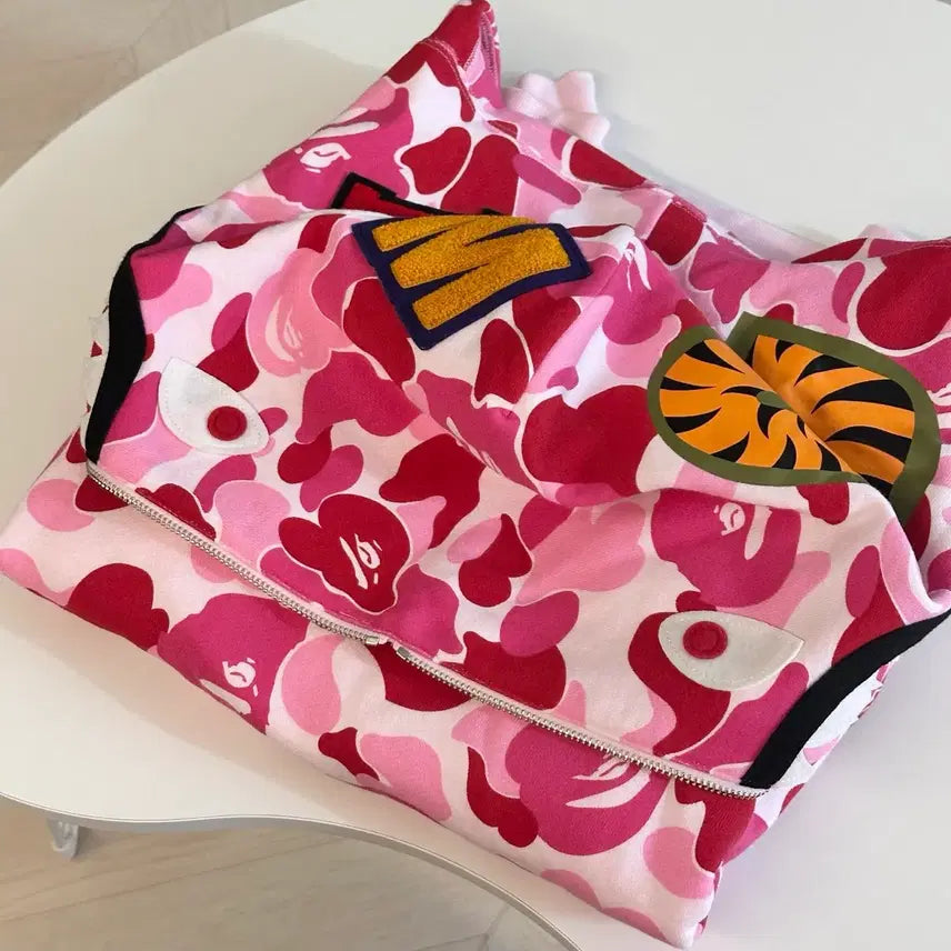 [BUNJANG] A Bathing Ape ABC Camo Shark Half Zip Pullover Hoodie Pink XL / 베이프 ABC 카모 샤크 하프 집 풀오버 후드 핑크