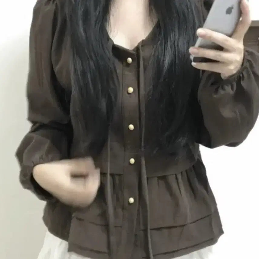 [BUNJANG] Atyz Wood Button Puff Sleeve Blouse Vintage Y2K / 에이블리 아티즈 우드 버튼 퍼프 블라우스 빈티지 y2k