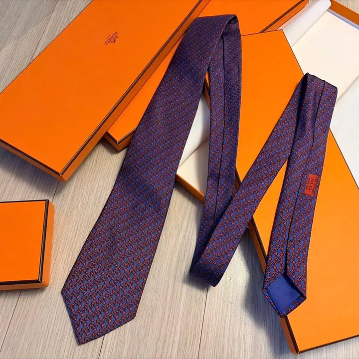 [BUNJANG] Hermès 100% Silk Blue &amp; Orange Pattern Necktie / 정품 에르메스 넥타이 블루&amp;오렌지패턴 실크100% 실착2회