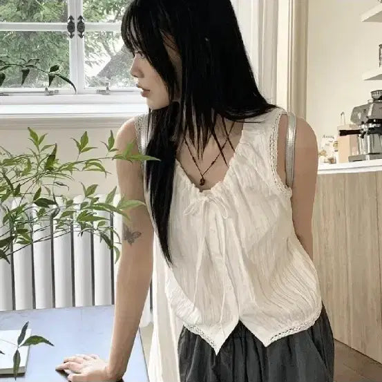 [BUNJANG] Wonder Wonder Coffin Lace String Blouse / 원더원더 코핀 레이스 나시 스트링BL