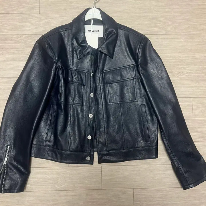 [BUNJANG] Allene Leather Trucker Jacket Navy / [1] 알렌느 레더 트러커 자켓 네이비