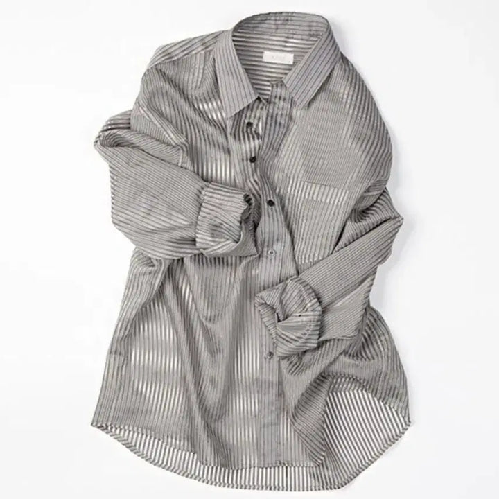 [BUNJANG] MOMADEISGN See-through Rayon Stripe Shirt Size 50 / (새제품)모마디자인/시스루 레이온 스트라이프 셔츠/50