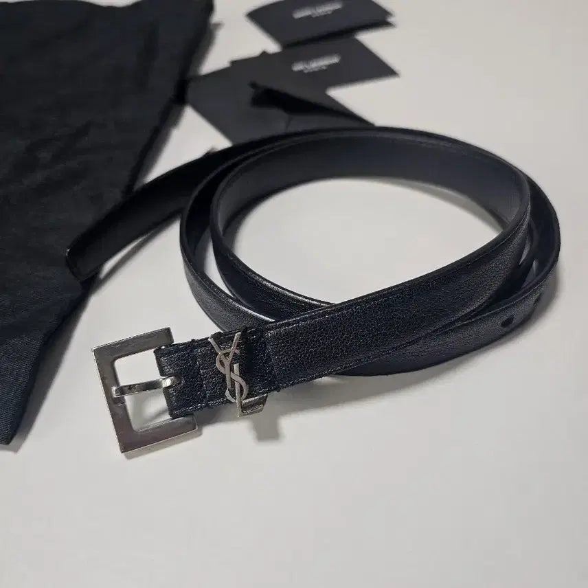 [BUNJANG] Saint Laurent Black Belt with Dust Bag and Card / 생로랑 블랙 벨트 + 더스트백/카드 포함