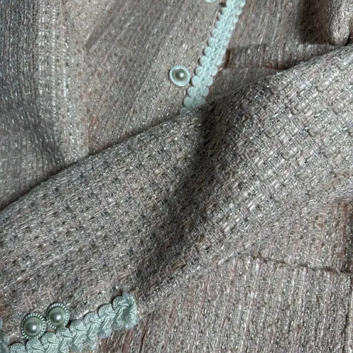 [BUNJANG] Bicini Tweed Pearl Button Pink Jacket / 바이씨니 트위드 진주 버튼 핑크 자켓