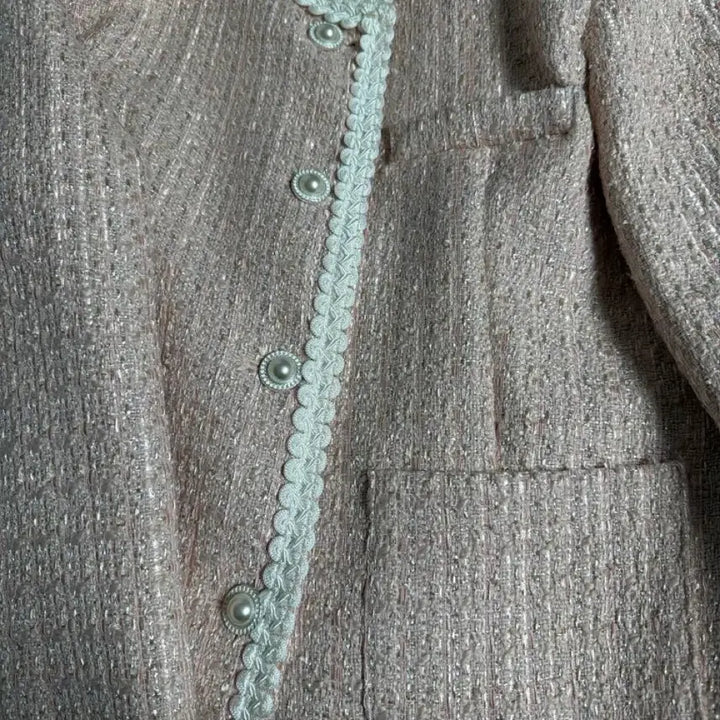 [BUNJANG] Bicini Tweed Pearl Button Pink Jacket / 바이씨니 트위드 진주 버튼 핑크 자켓