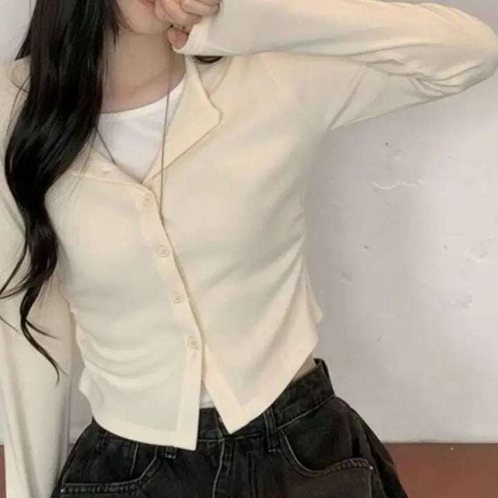 [BUNJANG] Beige Fake Layered T-Shirt / 베이지 페이크 레이어드 티셔츠