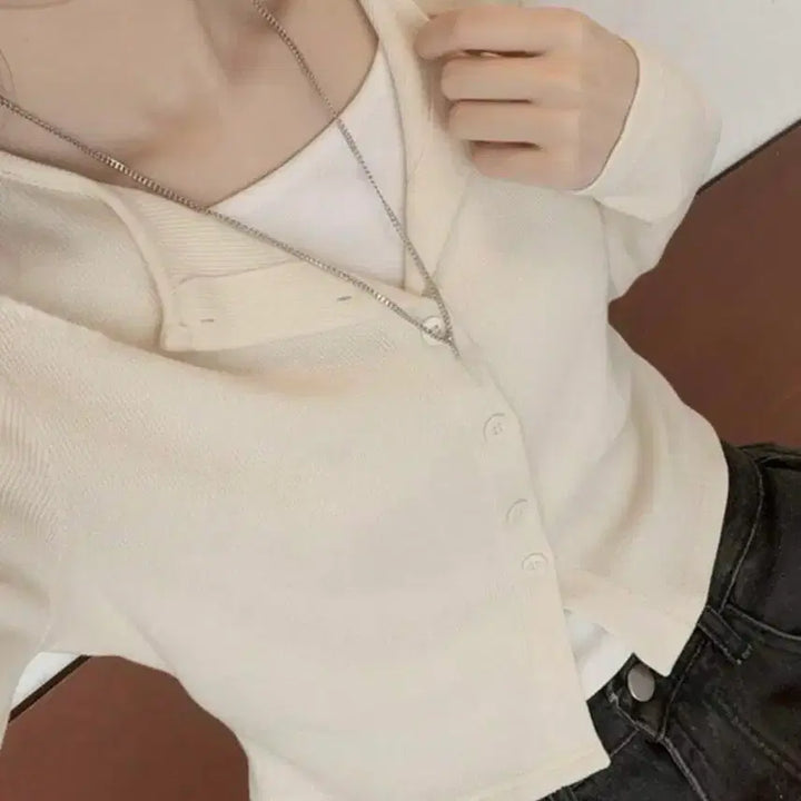 [BUNJANG] Beige Fake Layered T-Shirt / 베이지 페이크 레이어드 티셔츠